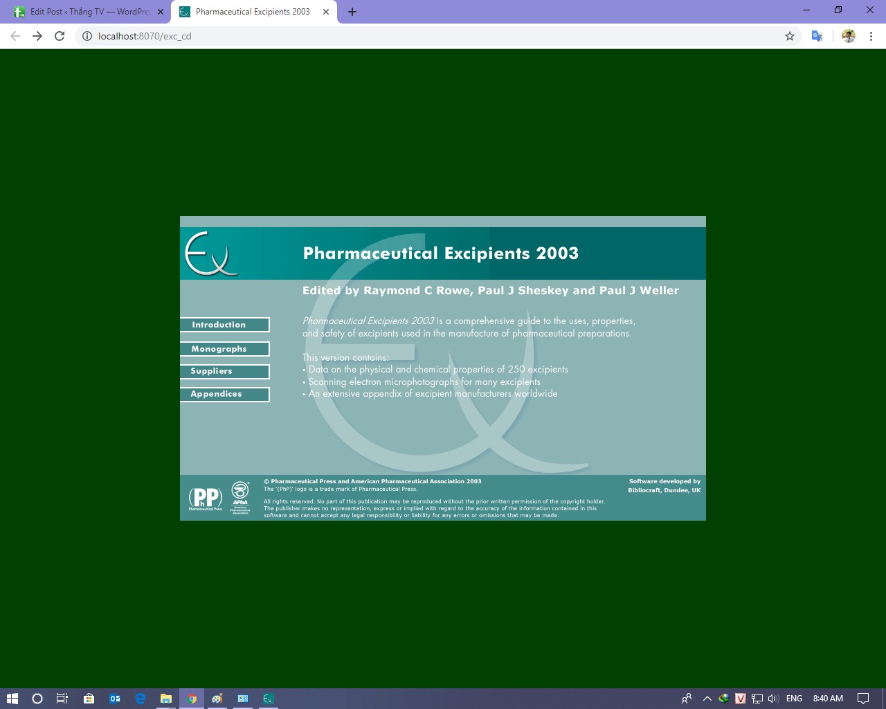 Hướng dẫn sử dụng phần mềm tá dược Pharmaceutical Excipients 2003 CD-ROM
